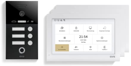 GVS - IP Video Türsprechanlage 3 Familienhaus mit Türöffner (RFID & Fingerprint), HD Kamera, 3X 10 Zoll Monitor & App - Smarte Video Türklingel mit Kamera & Gegensprechanlage (AVS5452U)