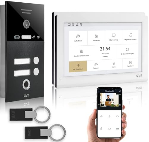 GVS Video Türsprechanlage 2-Familienhaus - RFID + Fingerprint - 2X 10 Zoll | Smarte Video Türklingel mit Kamera und Monitor & App - Gegensprechanlage mit Türöffner, RFID & Fingerprint (AVS5449U)