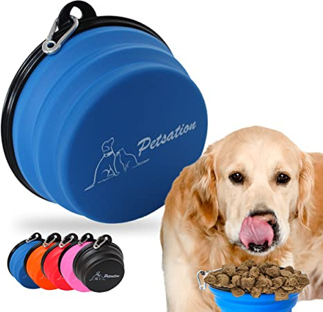 PETSATION – hundskål vikbar för resor [originalet] foderskål hund perfekt för vardagen – 350 ml vattenskål – drickskål för hunden – reseskål, matskål, skål (2 x 350 ml, blå)