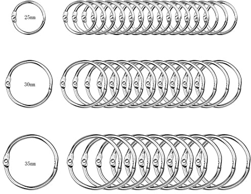 100 Stück Buchbinderinge Binder Ringe 25 mm/30 mm/35 mm Metal Heftringe | Karteikarten Ringe,Duschvorhang Ringe,Schlüsselringe,Loseblatt Verbinder