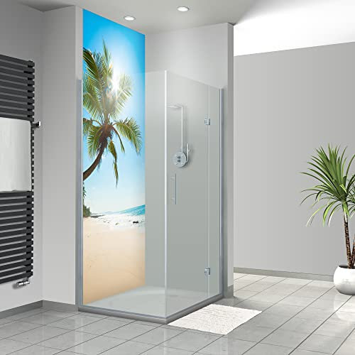 WANDFREUDE individuelle Duschrückwand Aluverbundplatte auf Maß (1 Stück - Strandpalme - Seidenmatt) – Dusche Wandverkleidung Duschwandverkleidung Duschrückwände