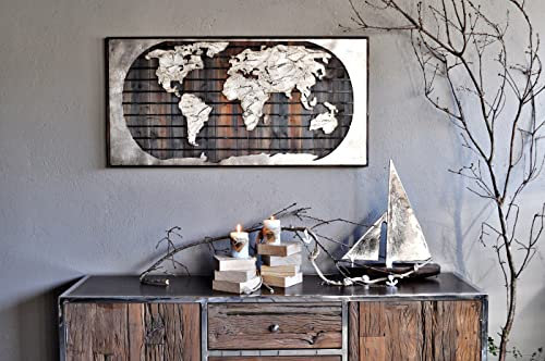 Bild Globus Weltkarte aus Metall auf Holzkern 120 x 60 cm Bilder Wandbild Wandbilder Wanddeko aus Metall