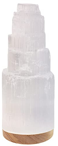 NORTHLANDZ Selenite Crystal Lamp 20cm, Hand Crafted Wooden Base Moroccan Lamp, Selenite Lamp for Smudging, Healing & Meditation, Best for Gift (ETL Certified)