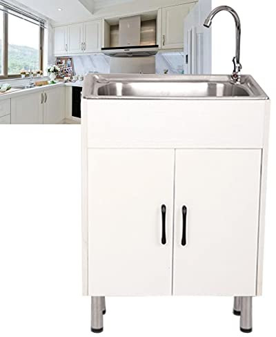 Küchenschrank 2 Türen komplett mit Spülbecken Edelstahl Spültisch 1 Becken Küchenspüle mit Unterschrank Waschbecken Küche Spüle mit Armatur Spülbecken Spülenschrank Spülschrank für Außen Innen (Color