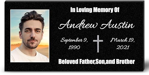 ADFSTONE Targhe Commemorative Personalizzate per tombe - Pietre Commemorative in Granito con Immagini Pietra commemorativa per Lost Loved One, marcatori di tombe per la Decorazione del cimitero