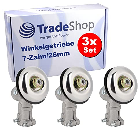 3x Trade-Shop 7-Zahn 26mm Getriebekopf/Winkelgetriebe kompatibel mit FLO, John Gardener, Steel, Lider Motorsense Freischneider Rasentrimmer