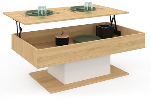 IDMarket - Table Basse Plateau relevable rectangulaire Eden Bois et Blanc