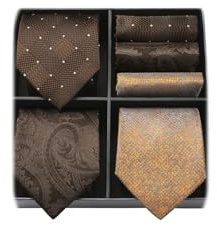 HISDERN Lotto 3 pezzi Set di cravatte in seta da uomo classiche ed eleganti, cravatta e fazzoletto da taschino - Set multiplo