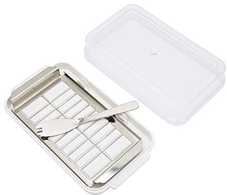 Butterschneider-Behälter, Butter-Aufbewahrungsbox aus Edelstahl, Käse-Aufbewahrungsbox mit Transparentem Deckel, (Buttergitter-Lochschneidebox (weißer Boden)