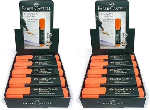 Faber-Castell 154815 - Caja con 10 marcadores fluorescentes Textliner 48, color naranja (Paquete de 2)
