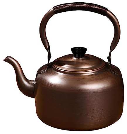 YUHANG Bouilloire Sifflante,Théières pour Cuisinière,Cuivre Massif Épais Forgé à la Main,Sifflet Automatique,Poignée en Corde Tressée Anti-Brûlure,3L / 5L (A/3L/Hooting)