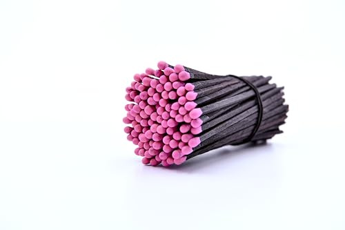 REHGLÜCK Schwarzwald ca. 100 Schwarze 10 cm Lange Streichhölzer, auch als Nachfüllpack für unsere edlen Dekorflaschen geeignet (Farbe des Streichholzkopfes: pink)