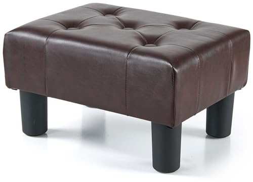 BRIAN & DANY Small Foot Stool, Leather Foot Stools with Legs, Stable Small Footstool for Living Room, Brown