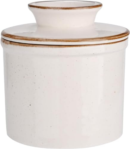 Jersinwei - Mantequera con tapa, recipiente de mantequilla francesa de esmalte reactivo para mostrador, recipiente de mantequilla de cerámica con línea de flotación para untar y mantequilla suave