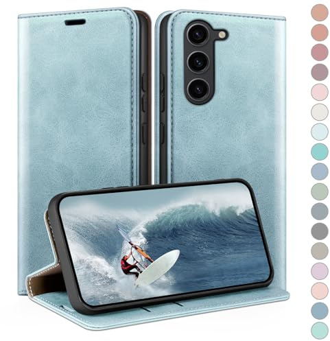 HUOUH for Samsung Galaxy S23 Wallet case with RFID Blocking PU Leather,Credit Card Holder,Flip Folio Book Phone cases Shockproof Cover Women Men for Samsung S23 case Bright Blue