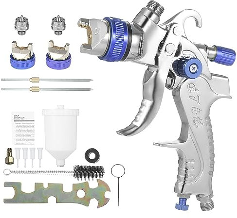 Jemora Pistola a spruzzo ad aria compressa con alimentazione a gravità Pistola per verniciatura a spruzzo HVLP con tazza da 600 ml Ugello da 1,4 mm 1,7 mm 2,0 mm per la verniciatura di pareti di mobil