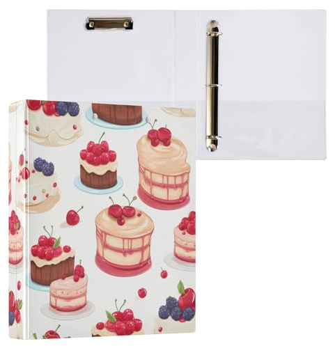 Raccoglitore a 3 anelli per torta di frutta, con portablocco, per ufficio e scuola, con tasca
