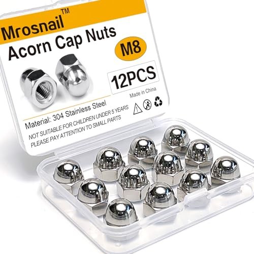 Mrosnail M8 Acorn Nuts Kit - 12PCS, 304 Stainless Steel, Metric Hex Cap Nut Assortment, Dome Head for Indoor & Outdoor Use