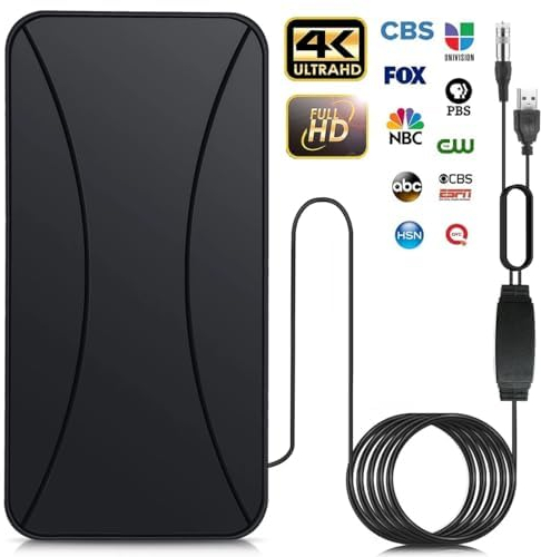 Antenna TV Interna, 580+ KM Gamma 360° Ricezione del Segnale Indoor Support 4K 1080p Tutti i - Amplificatore Segnale Booster e 5M Cavo Coassiale