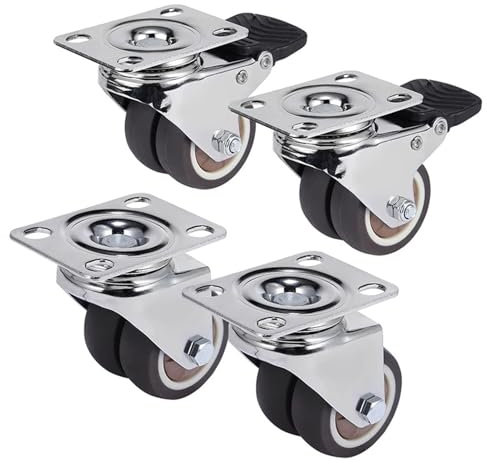 Lenkrollen Räder 1,5/2 Zoll Hochleistungs-Möbelrolle aus weichem Gummi mit Bremse for Plattformwagen 4 Stück(Color:Brake and no brake,Size:1.5 Inch)