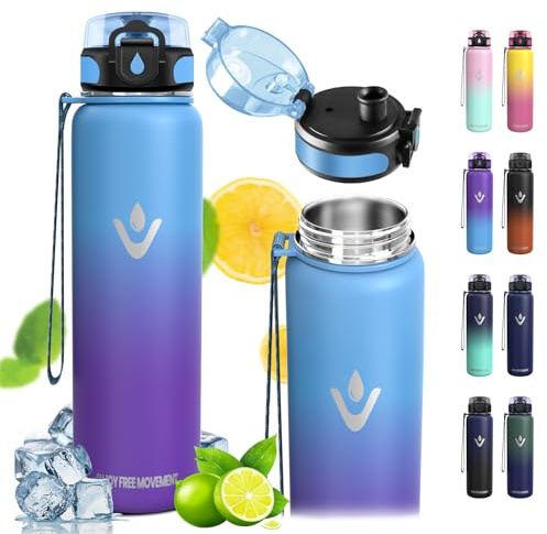 Vikaster Trinkflasche Thermosflasche, 500ml BPA-Frei, Auslaufsicher, Thermoskanne, 18/8 Edelstahl, Thermosflasche für Erwachsene, Sport, Fahrrad, Reisen, Fitness
