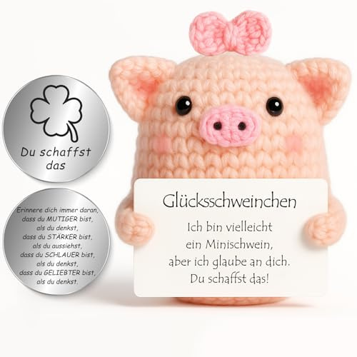 Tixlux Pocket Hug Glücksschweinchen Figur, Strickwolle Figur mit Kleine Umarmung Glücksbringer (Silber Ⅱ), Geschenke zur Einschulung, Einschulung Geschenk, Schultüte Füllung, Mutmacher Geschenk
