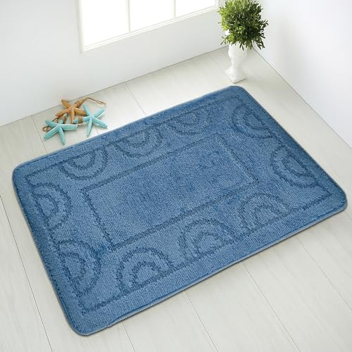 Comart - Tappeto Nicole da Bagno - Rettangolare 66x140 cm - Fondo Antiscivolo in Latex - ad Asciugatura Rapida e Traspirante - Lavabile in Lavatrice - Scendi Doccia e Vasca - in Tinta Unita - Azzurro