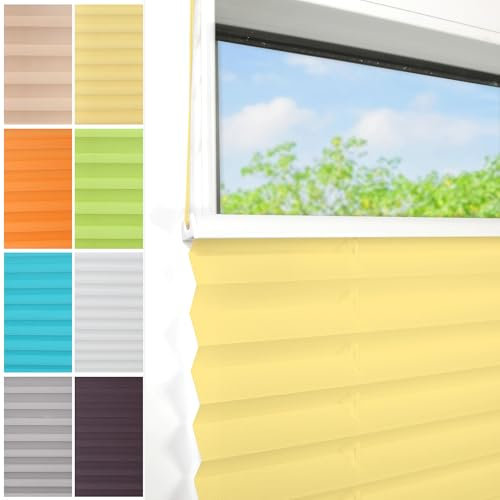 Plissee Ohne Bohren klemmfix,50x110cm（BxH,Gelb,Easyfix Faltrollo mit Klemmträger, Klemmfix ohne Bohren, Lichtschutz, Verschpannt