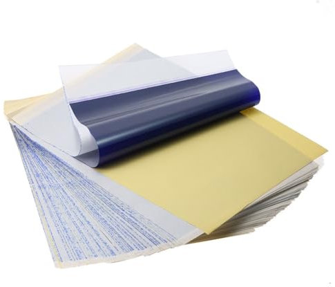 Wisafory Tattoo Transferpapier Thermoschablonenpapier Tattoo Übungshaut Stencil Papier Pauspapier Blaupause matritzenpapier Kohlepapier für Freihändig und Thermodrucker, A4-Format 25 Blatt/Packung