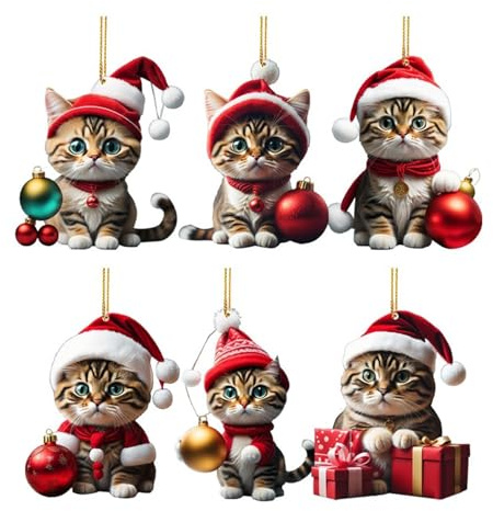 Katze Weihnachtsbaum Anhänger, Katzen Weihnachtsschmuck 2D Katze Christbaumschmuck, Katzen Adventskalender 2024, Nicht Leicht Verformbar Oder Zerrissen, Rustikaler Stil