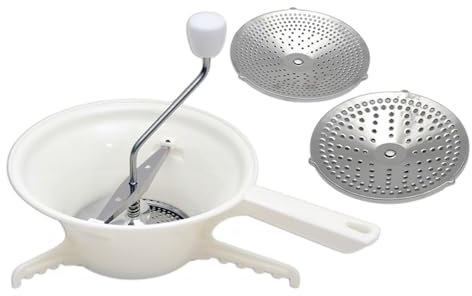 Pasapurés para puré de patatas | Pasapurés de acero inoxidable giratorios y ergonómicos | Pasapurés con 3 discos intercambiables pasapomates gadget de cocina