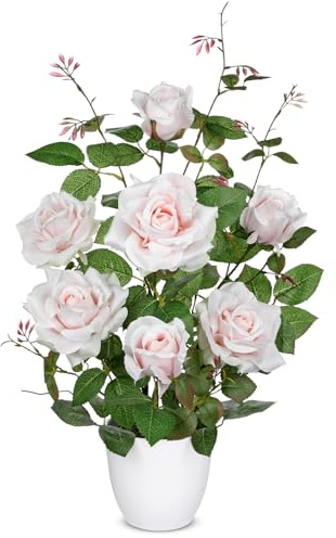 Oairse Kunstblumen Rosenbusch im Topf Kunstseidenblume Rosenstrauch Künstliche Rosen Kunstblumen wie Echt Deko für Hochzeitsdeko, Tischdeko, Wohnzimmer, Schlafzimmer, Zimmer Deko