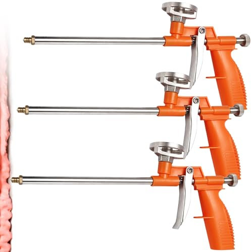3 Stück Pistolenschaum PU Schaumpistole, Profi-Dosierpistole mit ergonomischem Kunststoffgriff, Bauschaum Pistole aus Metall für Profi Heimwerker zum Abdichten Abdichten Füllen Orange