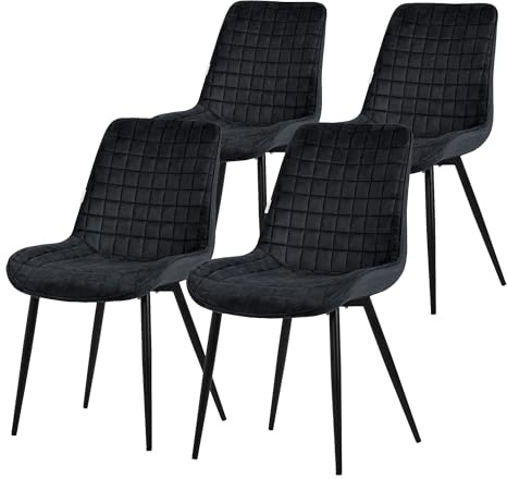 ML-Design Esszimmerstühle 4er Set, Schwarz, Sitzfläche aus Samt, Schwarzes Stahlgestell, Küchenstühle mit Rückenlehne, Wohnzimmerstühle, Polsterstühle für Esszimmer, Küche & Büro, Gepolsterte Sessel