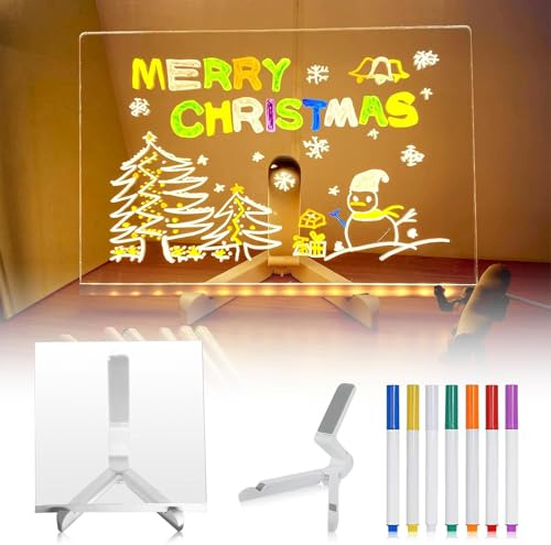 Nachrichtentafel Mit Led Leuchten, Led Notiztafel Mit 7 Farben Zeichenbrett, Diy Acryltafel Schreibtafel Verstellbarem StäNder Transparente Led Note Board Abwischbar Drawing Light (15 * 15CM)