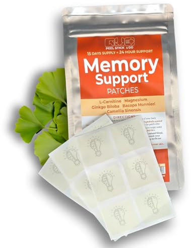 Natural Memory Support Patches – Drug Free Focus and Concentration Enhancer with Gingko Biloba & Magnesium, 24-Hour Brain Booster Support, Vegan, Waterproof, Hypoallergenic, 15 Patches