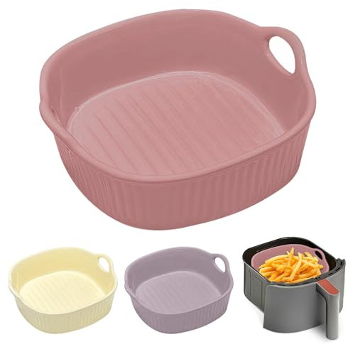 Plat à gratin rond en céramique pour friteuse à air chaud 18,5 x 16,5 x 5,5 cm, plat à lasagnes, plat à lasagnes, moule rond émaillé multicolore pour lasagnes, frites, soupe (rose)