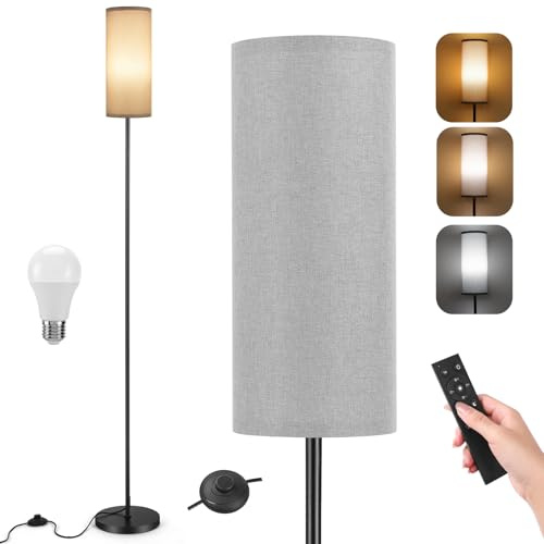 YICAIZI Lampada da Terra per Soggiorno, 171.5cm Piantana Lampada da con Regolabile Paralume, 3 Temperature di Colore, Telecomando e Interruttore a Pedale, Lampadina da 12 W inclusa (grigio)