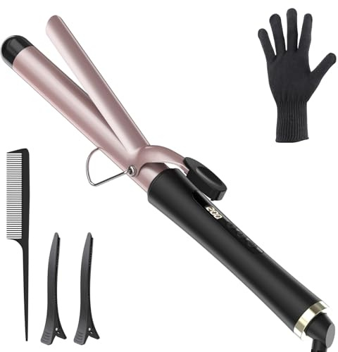 Culing Tongs, 25mm Hair Curler with Adjustable Temperature Ceramic Curling Iron for Long & Medium Hair, Digital Display, Curling Wand with Glove, Dual Voltage (25mm)