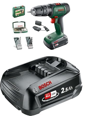 Bosch Akku Schlagbohrschrauber UniversalImpact 18V (1 Akku, 18 Volt System, im Koffer) – Amazon Edition + Bosch Ersatz-Akku PBA 18V 2.5Ah W-B (Kompatibel mit Allen 18V Power for All-Geräten)