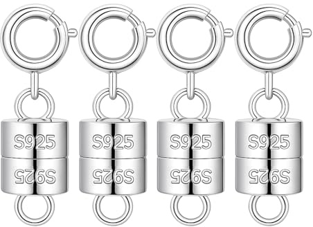 4 Stück 925 Sterling Silber Magnetverschluss für Ketten, Magnet Schmuck-Verschlüsse, Magnetschließe für Armbänder und Halsketten, Verlängerungskette Magnetverschluss, für DIY Schmuckmaking