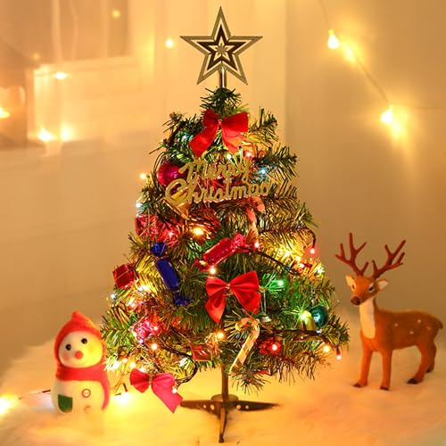 Shengruili 30cm Mini Weihnachtsbaum,Weihnachtsbaum Klein,Mini Tannenbaum für Tisch,Weihnachtsbaum Künstlich Komplett Geschmückt,Weihnachtsbaum Klein mit Beleuchtung,Single Weihnachtsbaum Klein