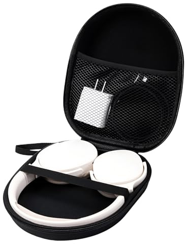 Lotnery Hard Shell Headphones Case Compatible with Sony & Others, Protective Travel Storage Carry Bag with Mesh Pocket, Wrist Strap & Cable Storage - Black (22x19x6cm)