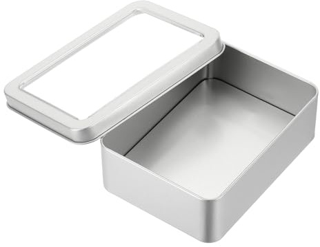 PATIKIL Metal Tin Box, 5.1 x 3.7 x 1.6 Inch Rectangular Storage Tin Box with Lid Portable Tinplate Container with Window for Home Organizer Crafts Gifts Keys Cookies Cards Candles Storage