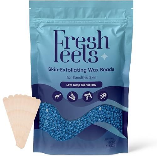 Freshfeels Skin-Exfoliating Hard Wax Beads for Coarse Hair & Sensitive Skin - 500g Low-Temp Stripless Blue Wax for Bikini Line, Brazilian, Legs, Underarms, Body & Face Hair Removal