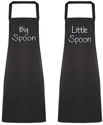 60 Second Makeover Limited Couples Big Spoon/Little Spoon Black Apron Set Novelty Gift Kitchen Present