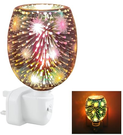 3D Glass Wax Warmer Night Light, Flameless Aromatherapy Wax Melter with Firework Design, Electric Scented Wax Melt Warmer for Home Office Bedroom Decor, Plug-in Air Freshener Gift Idea (1)