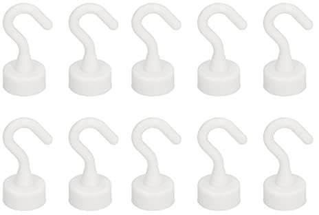 VOBOR Magnethaken,10 Stück Weiß Kunststoff Magnethaken Extra Stark, 5 kg Tragfähigkeit,11lb Mini Magnetische Haken für Grill, Handtuch, Küche, Türhalter, Schlüssel, Zuhause, Büro, Kühlschränke,Grillen