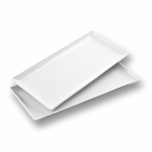 WishDeco Large Serving Trays Set of 2, Ceramic Serving Platters 40 x 19 cm | White Rectangle Dishes 16 inch, Serving Plates for Dessert, Charcuterie, Appetizers, Chicken, Party Food Display