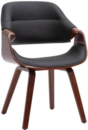 CLP Esszimmerstuhl gepolstert mit Armlehnen Maira, Design-Stuhl ergonomisch in Walnussoptik, Küchenstuhl bis 150 kg belastbar | Farbe walnuss/schwarz Material Kunstleder